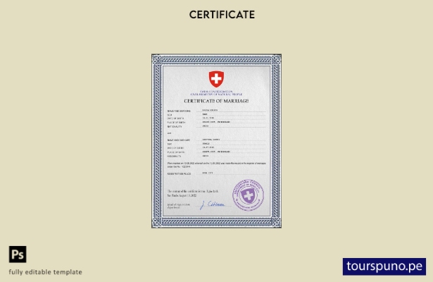 listo para imprimir plantilla PSD de certificado de matrimonio de Suiza